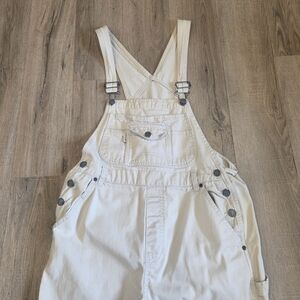 Y2K 90S Squeeze Womens Sz Med Bib Overalls Khaki Grunge Wide Leg Adjustable
